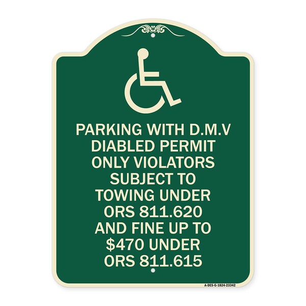 Parking with D.M.V Disabled Permit Only Violators Subject to Towing Under Ors 811.620, G-1824-23342